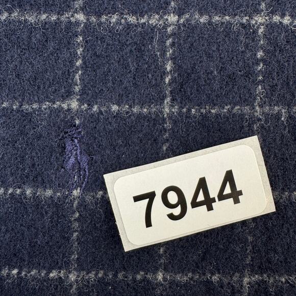 VTG 90's Polo Ralph Lauren Navy Blue Windowpane Plaid Lambswool Fringe Scarf - Picture 11 of 11